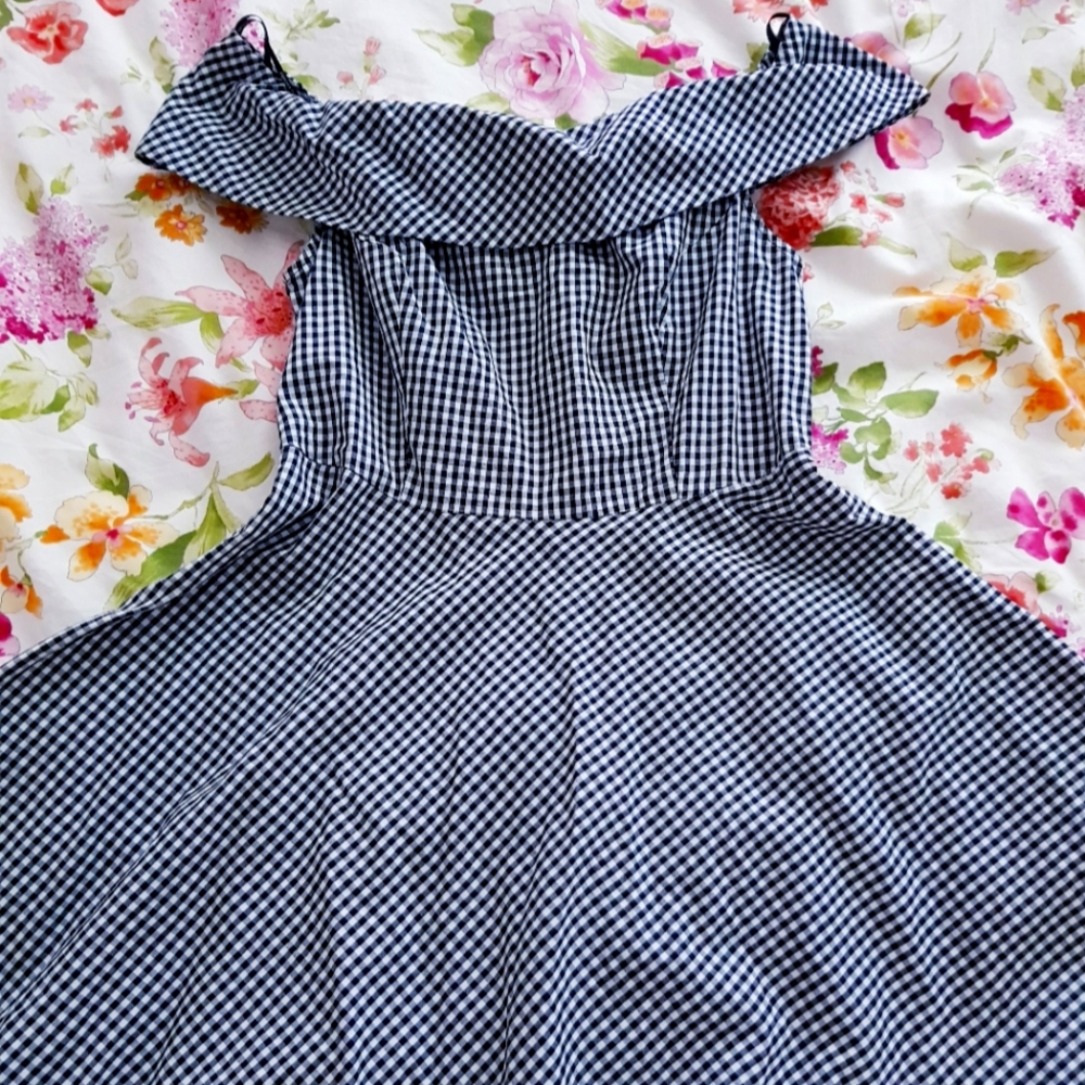 NWOT Forever 21 Black White Checkered Gingham Mini Off Shoulder Dress